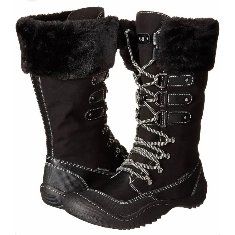 J-41 Black Waterproof winter Boots 9.5 Faux Fur